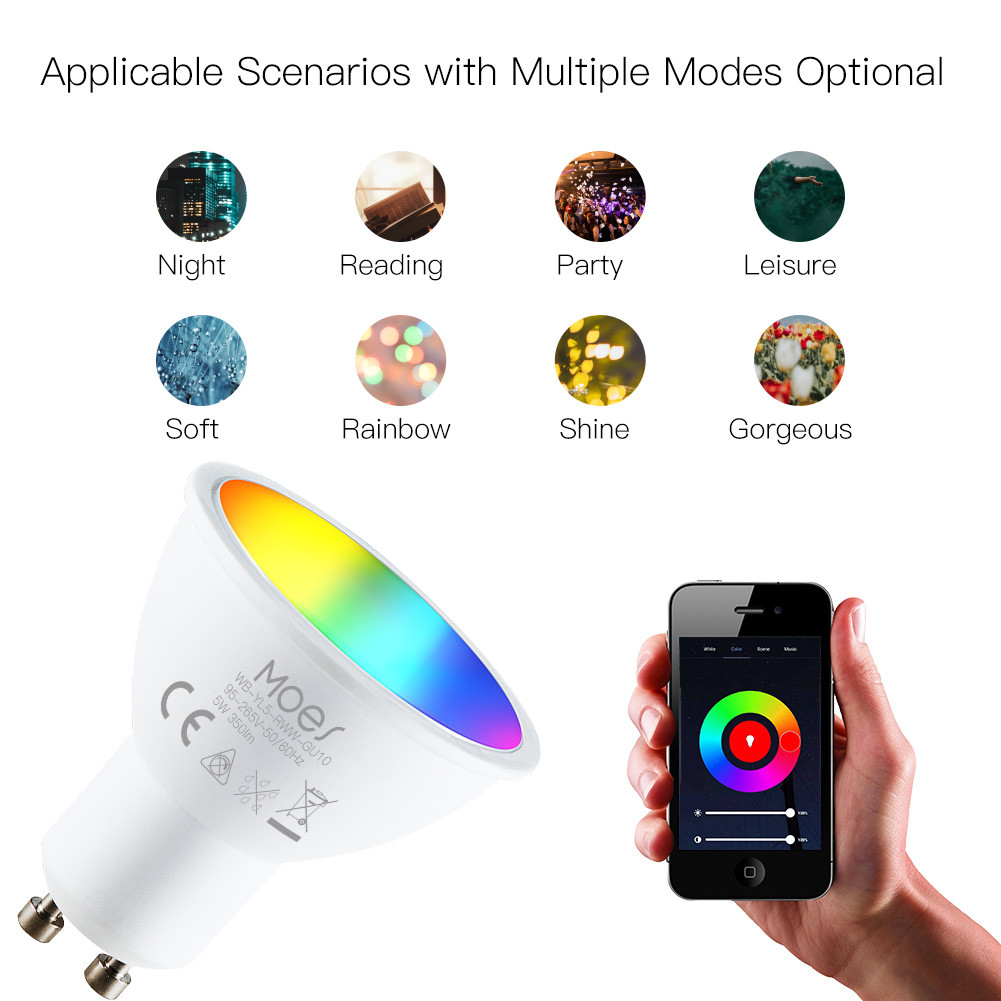 RGBW Wifi Bulb 5W GU10 Smart LED Light Bulbs Works with Alexa Google Home