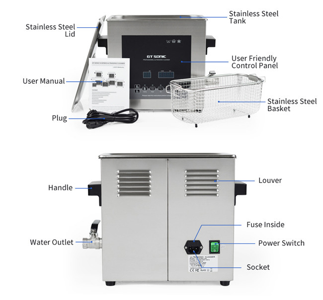 40kHz 150W Ultrasonic Cleaning Device , 6L Stainless Steel Ultrasonic Cleaner With Degas