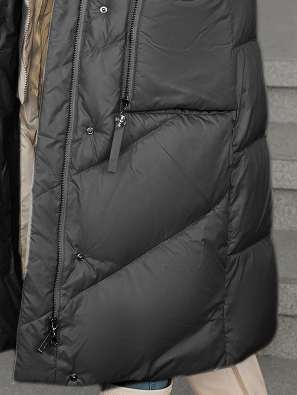 Detachable Lining Fashionable Thickened Down Jacket, long women coat,for cold winter, hooked,  machine washable, regular fit for daily wear