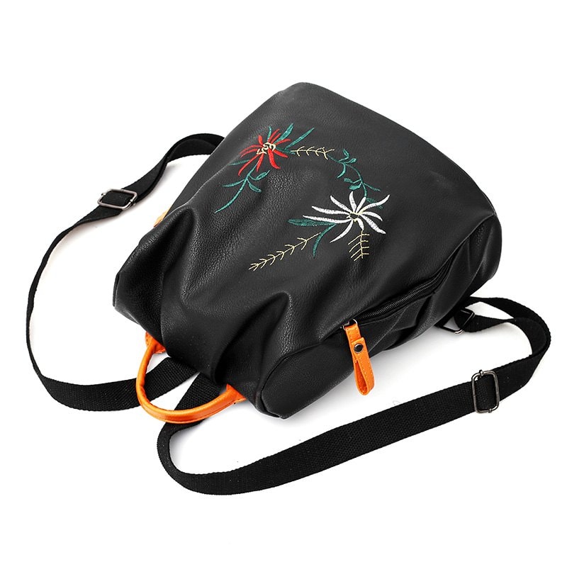 Wild Embroidery College Wind Bag Small Fresh Backpack - BLACK 