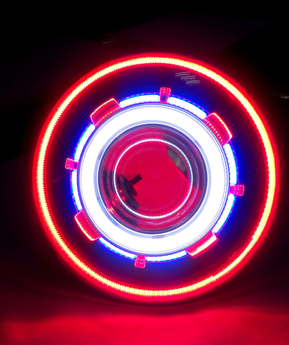 7 inch LED Headlight/HID starry headlights with Devil Demon eye and led Angel halo for JEEP JK