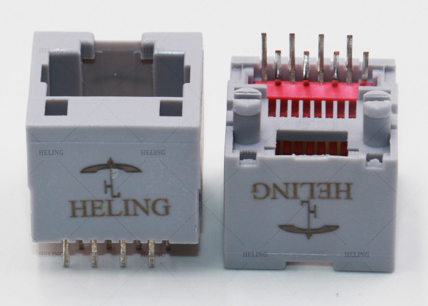 Female 8P8C RJ45 Right Angle Connector 10 / 100 Base - T Magnetic With G / Y LED Pipes