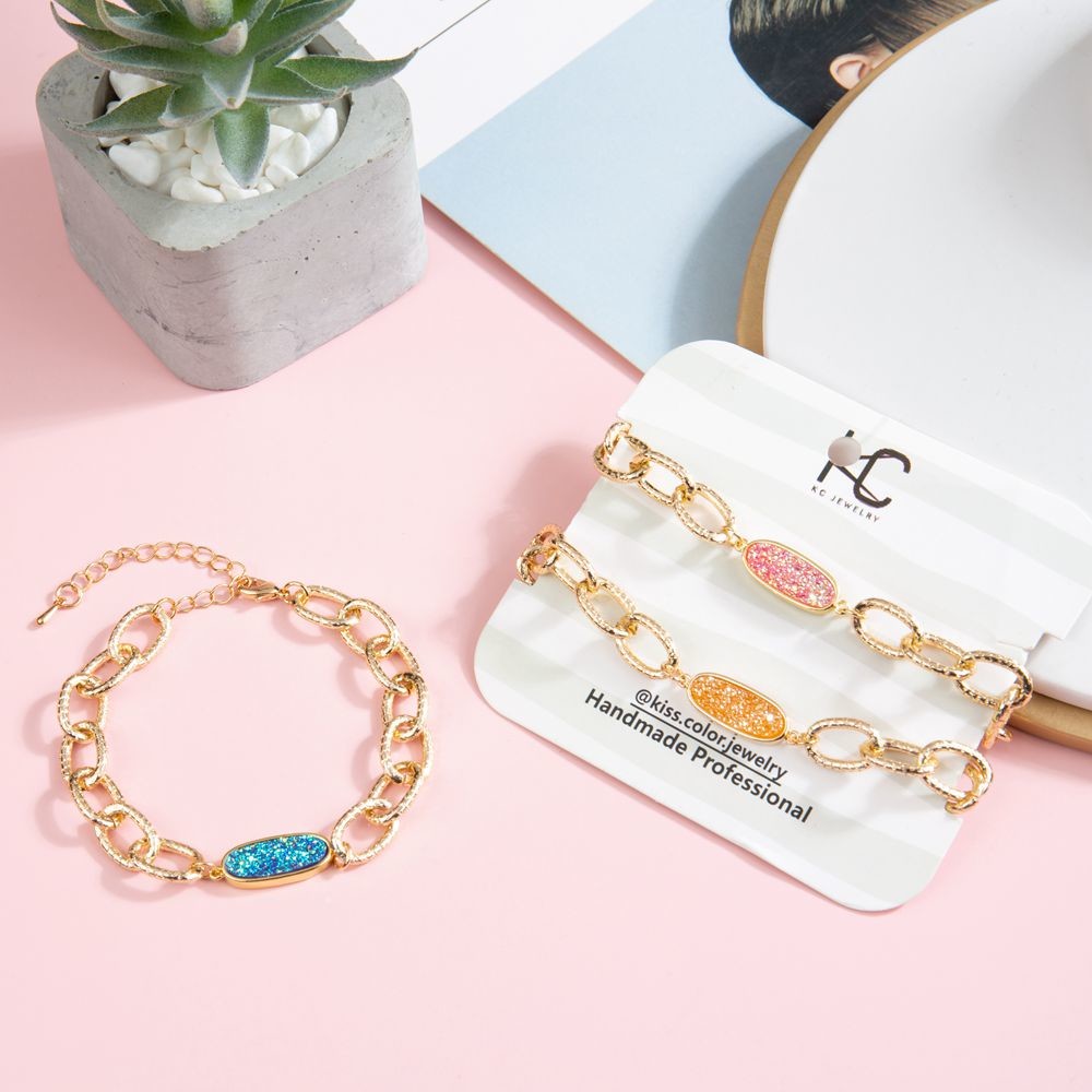 Resin Druzy Multicolor Bead Bracelet 15g With Extension Chain Adjustable Size
