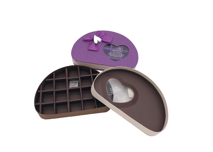 Lovely Half Round Chocolate Box With Ribbon Bows And Clear Window , Purple