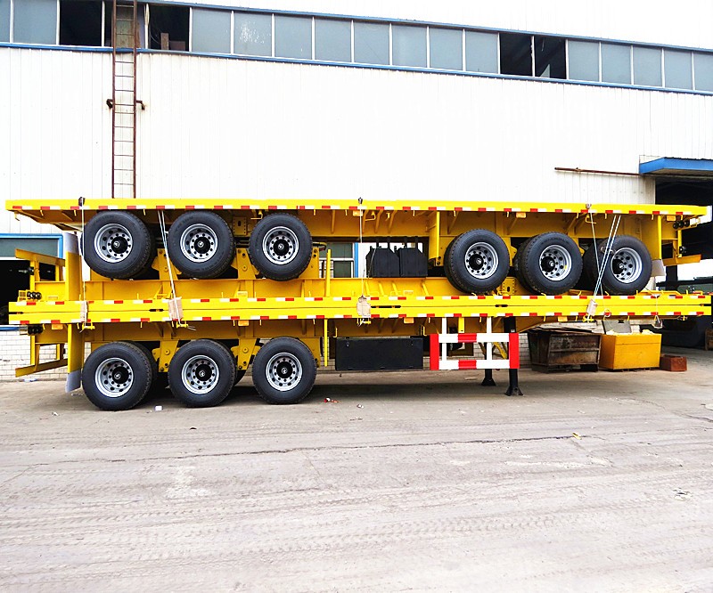 3 Axles 2 Legs Semi Trailer Trucks , Sinotruk Cimc 40ft Flatbed Truck