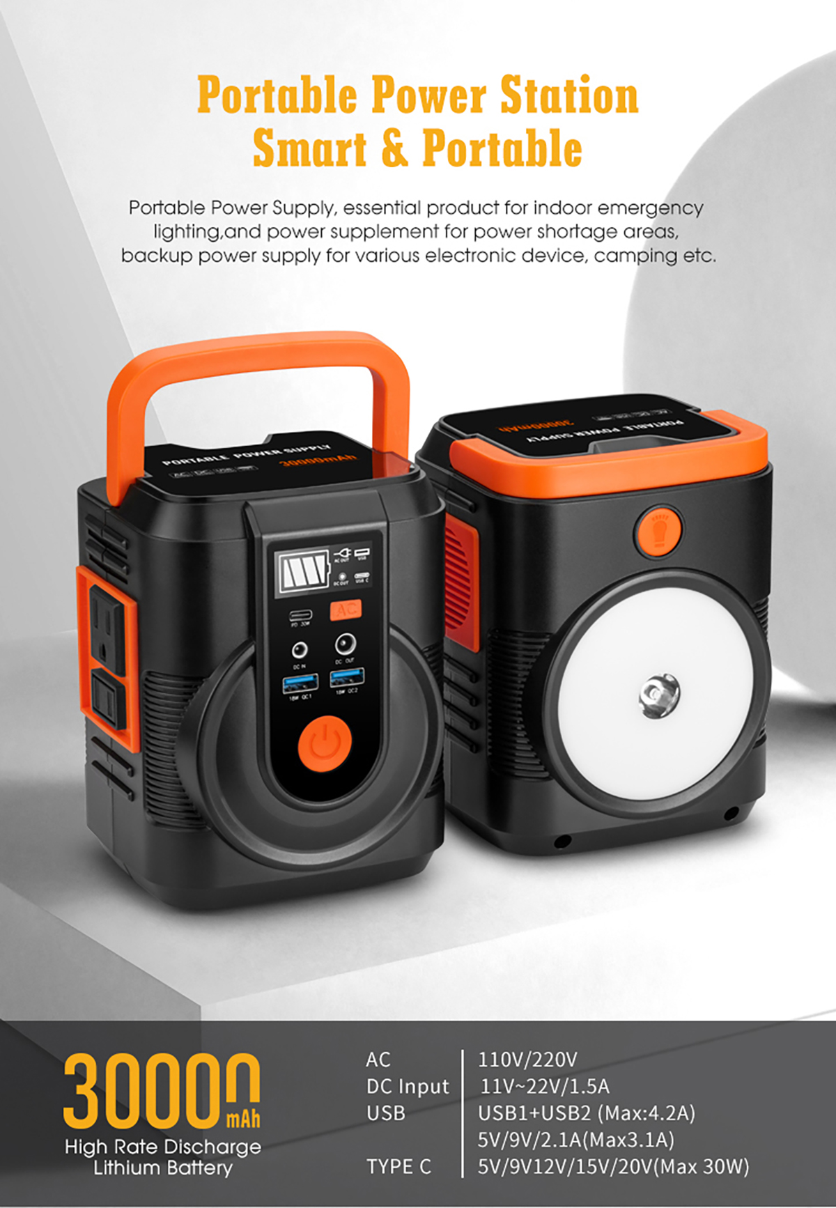 Solar Energy Storage Power Station 100W 110V 220V For Home Emergency