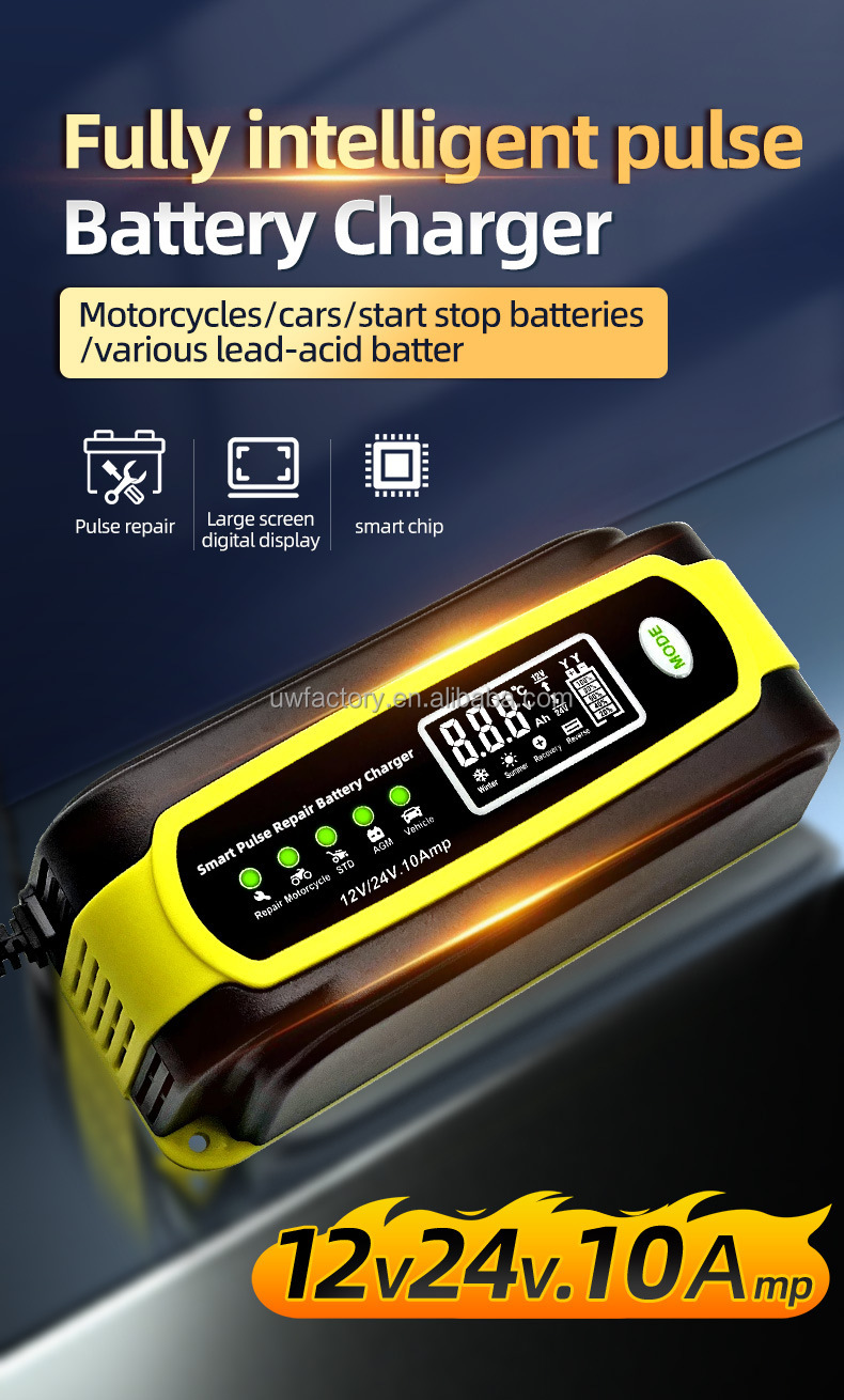 125W Output Power Full Intelligent Automatic Repair Battery Charger for 12V 10A Quick Charging Car Battery and Motorcycle