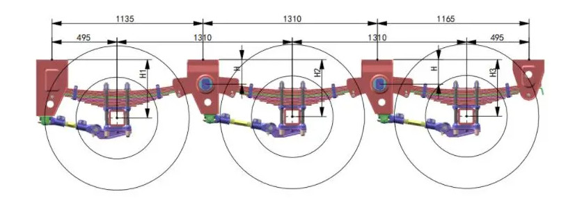 16T Tandem Leaf Spring Double Axle Trailer Suspension Quad 1310MM 8mm