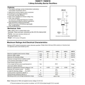 Schottky Barrier Rectifier Diode 1A 1N5817 Thru 1N5819 Do-41 Package