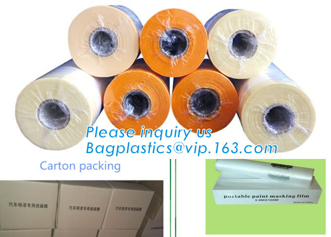 Disposable PE pre-taped self static cling masking film, Cover mask plastic drop film PE protection film with tape, BAGEA