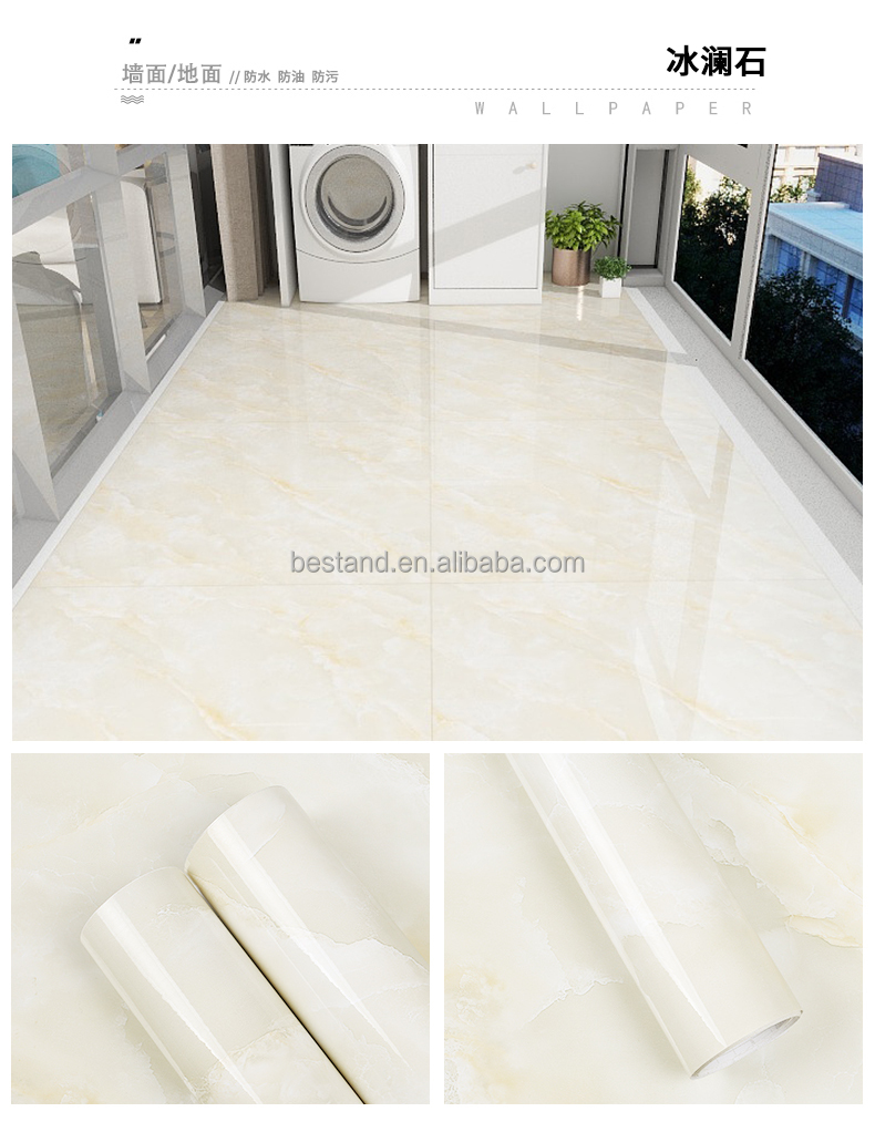 PVC Grey White Marble Floor Stickers 15*92cm Marble Vinyl Tile Stickers