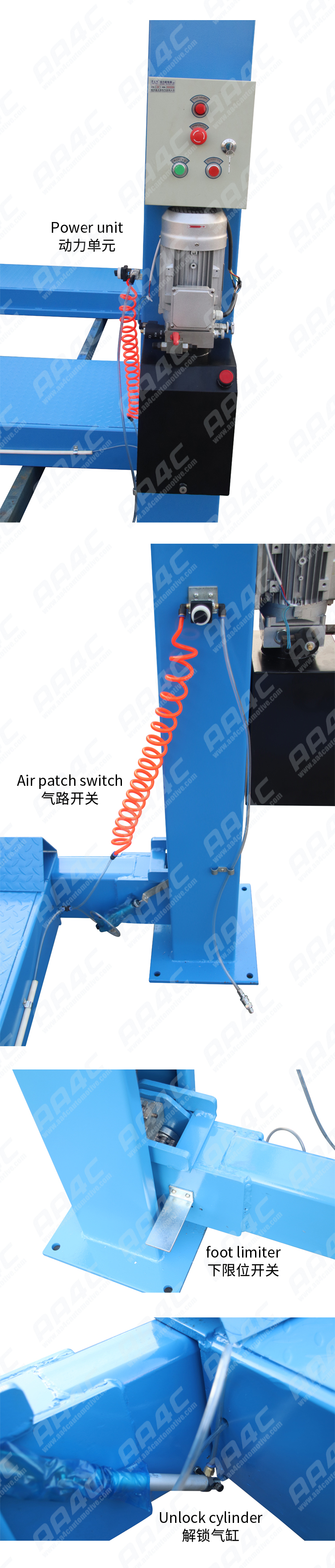 AA4C 16T 8M 4 Post Heavy Duty Vehicle Lift Bus Truck Lift Truck Hoist With Rolling Jack