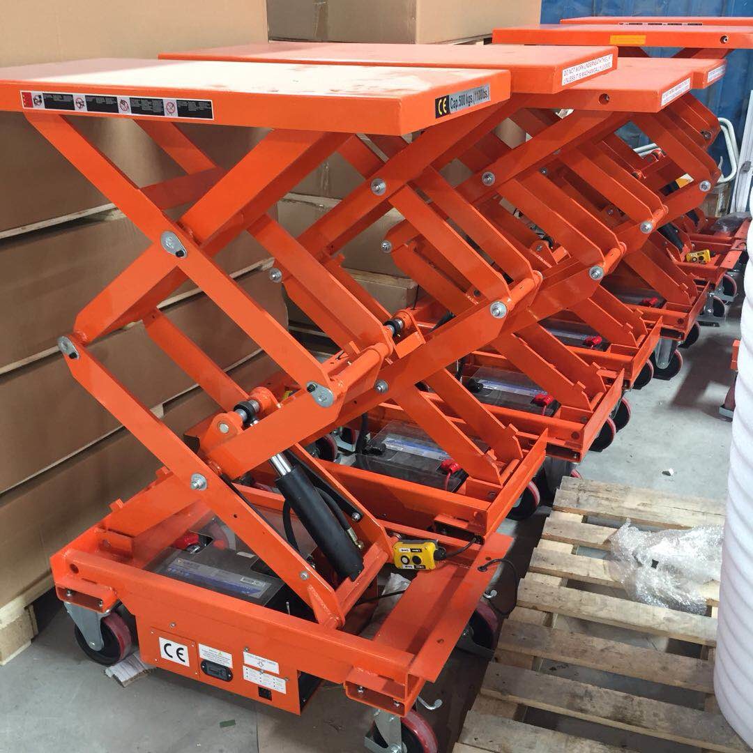 Industrial Mobile Scissor Lift Cart Double Scissor 12V DC