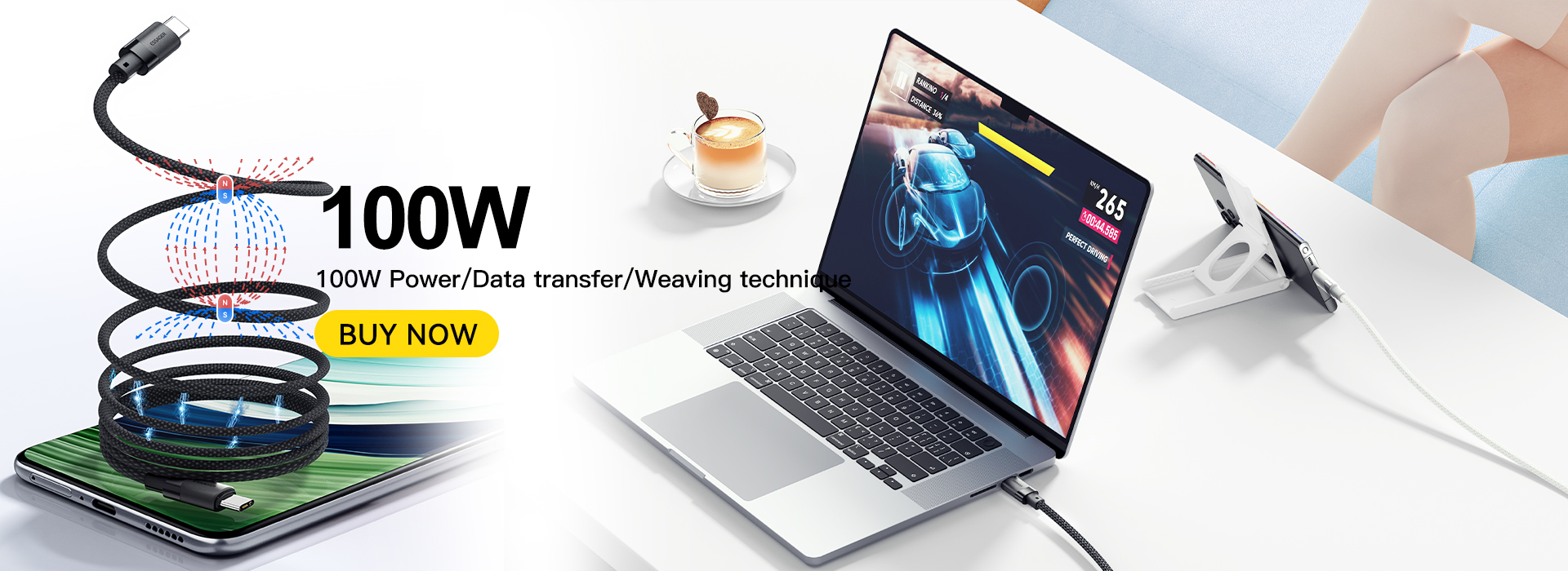ESSAGER ES-X53 Series 100W USB C to USB C Magnetic Charging Cable