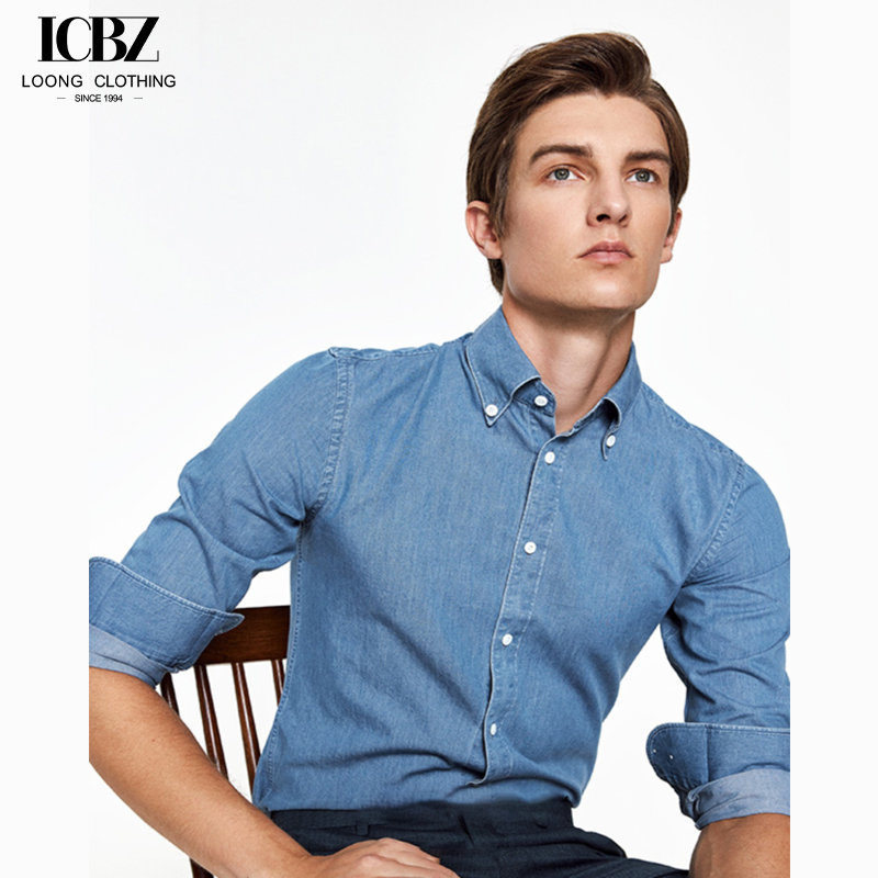 Solid Pattern Men's Shirt End Fashion Casual Business Shirt in Pure Cotton Denim Blue