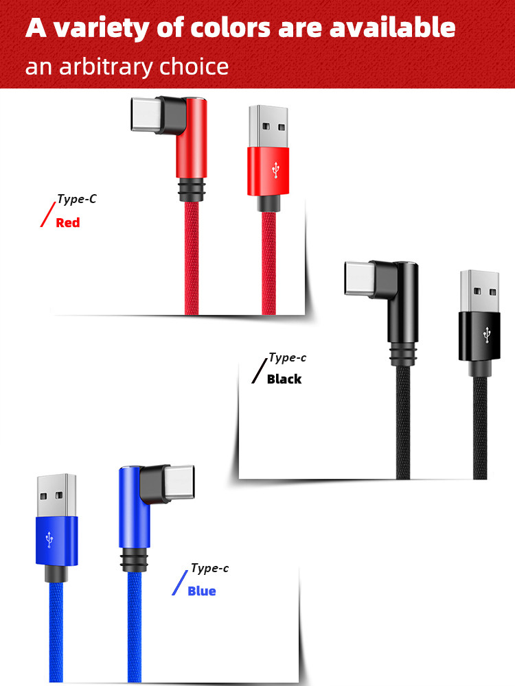 Data Transmission 2M Right Angle USB C Charging Cable ISO9001