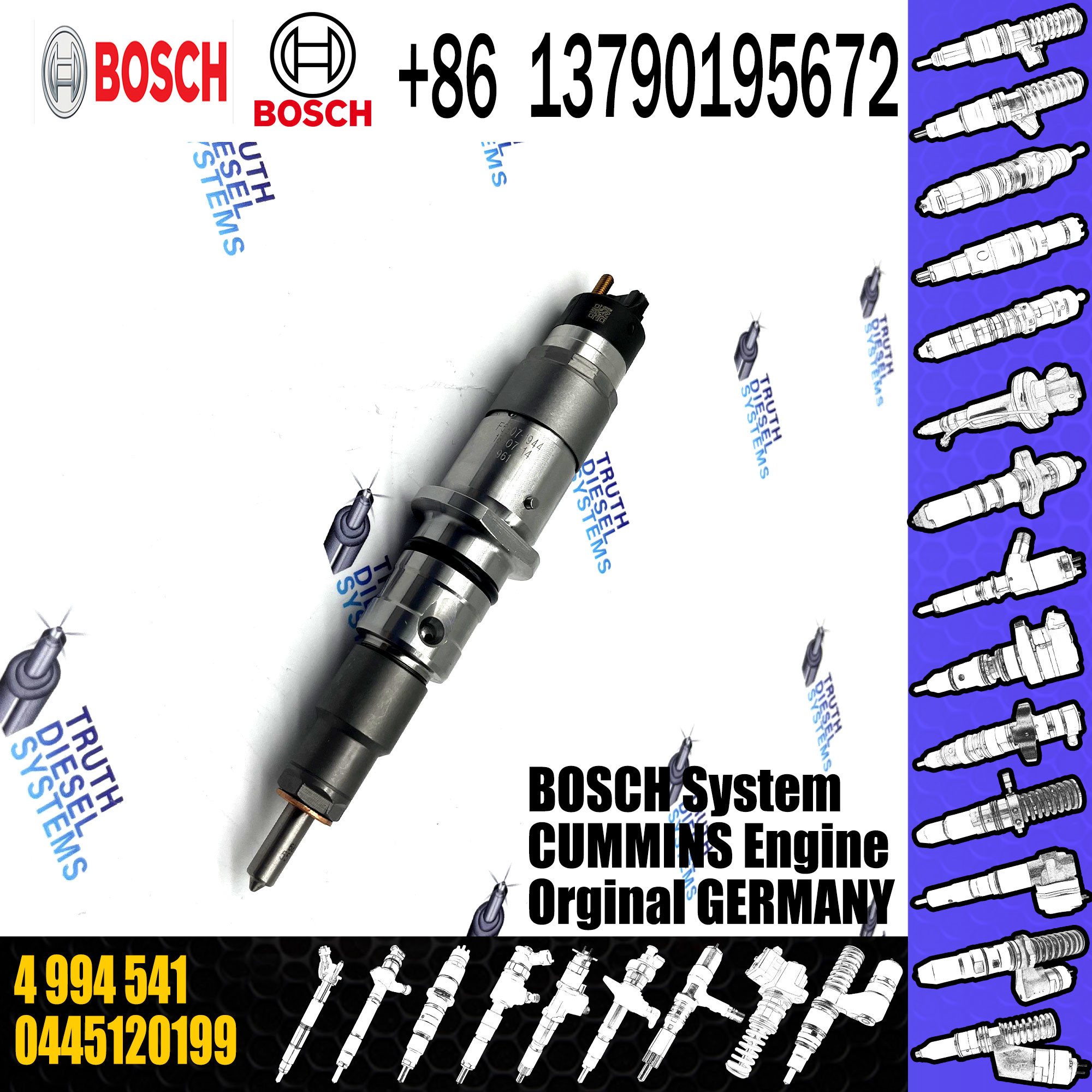 Common Rail Fuel Injector 0445120199 4994541 for Diesel Engine QSL8.9 QSL9