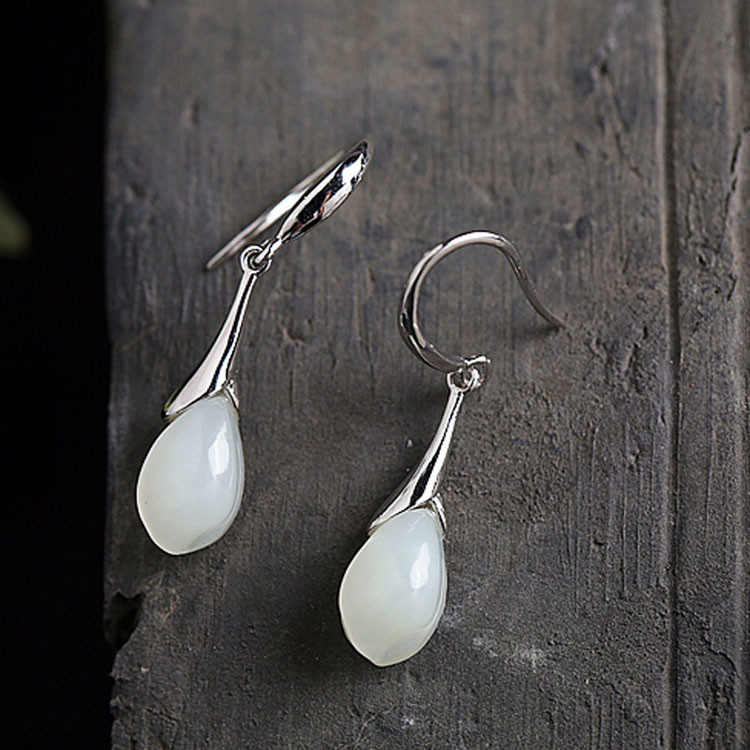 925 Silver Natural Jade Drop Earrings(E20180101)