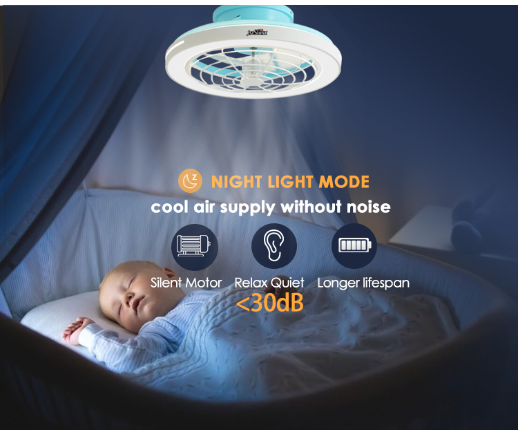 Large Air Flow 20 Inch Blue Finish LED Ceiling Fan for Bedroom Modern Design