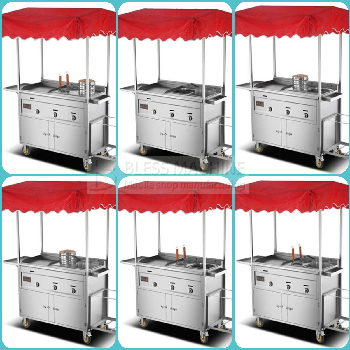 110v/220v Mobile Stainless Steel Street Food Snack Gas Trolley Handcart Cart for 2023