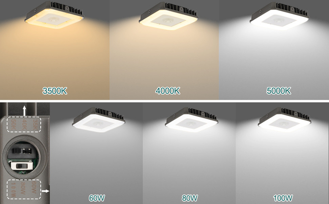 High Lumen 60W LED Canopy Light 0-10V Dimming With CCT And Power Selection