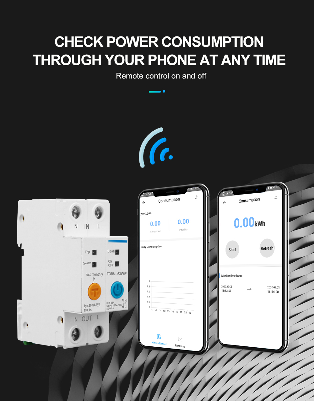 Intelligent WIFI Circuit Breaker with 2Poles 63A