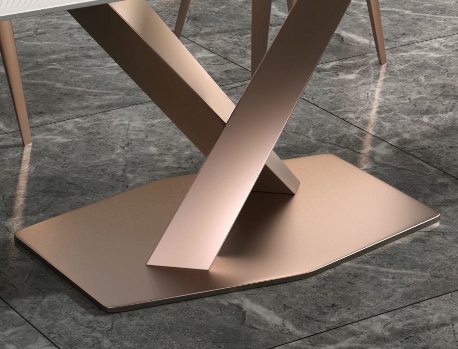Plain X Base Luxury Modern Dining Tables 6 8 Seater Marble Top Stainless Steel Frame