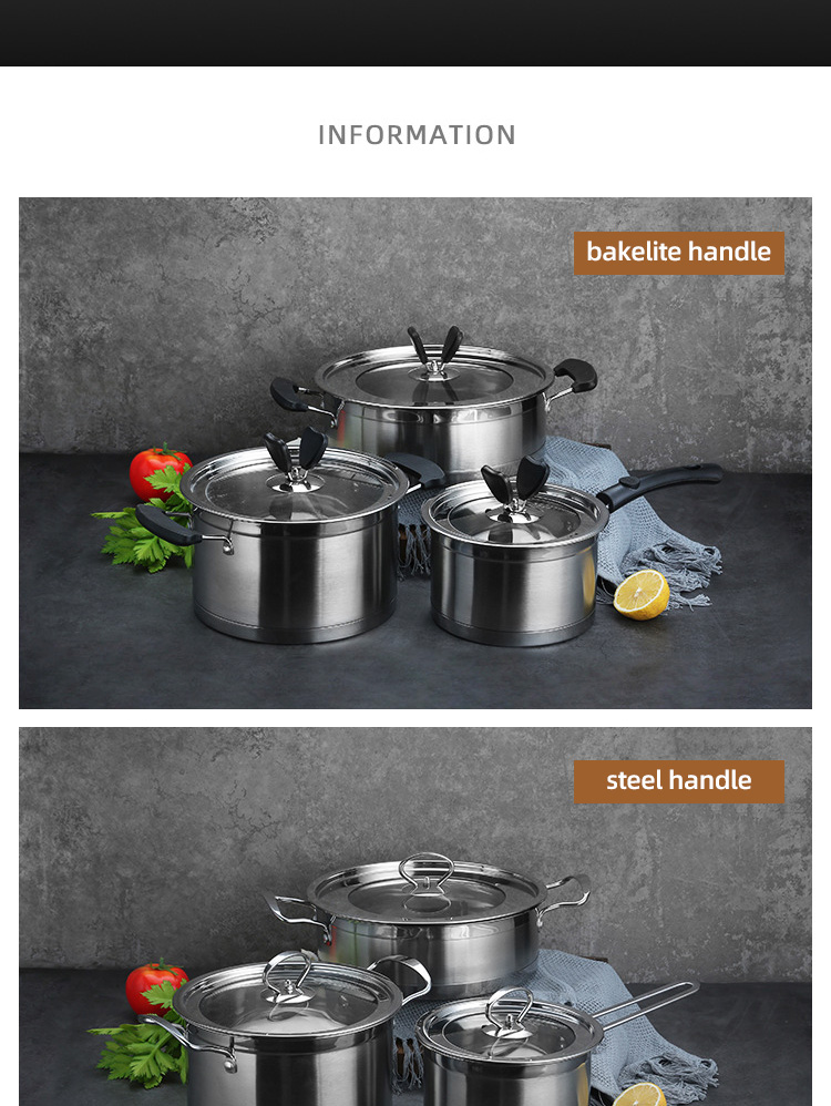 Multifunction Kitchen Cookware Silver Cooking Pot Set Stainless Steel Cookware Sets With Bakelite Handle