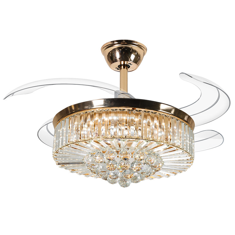Round K9 Crystal Flush Mount Ceiling Fan Light With Remote Control
