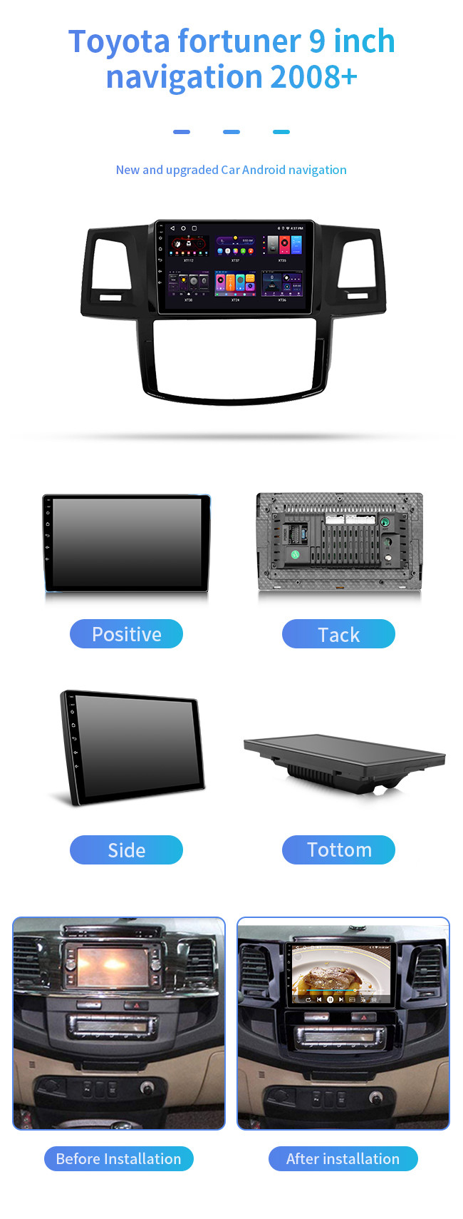 For Toyota Fortuner 2008 Android Carplayer With WIFI Bt Music Phone Radio Navigation