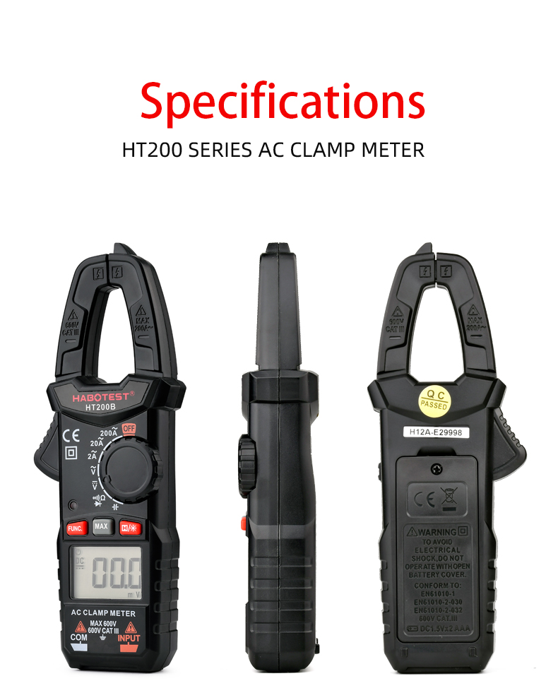 2000 Counts 200A Double Backlight Mini Clamp Meter