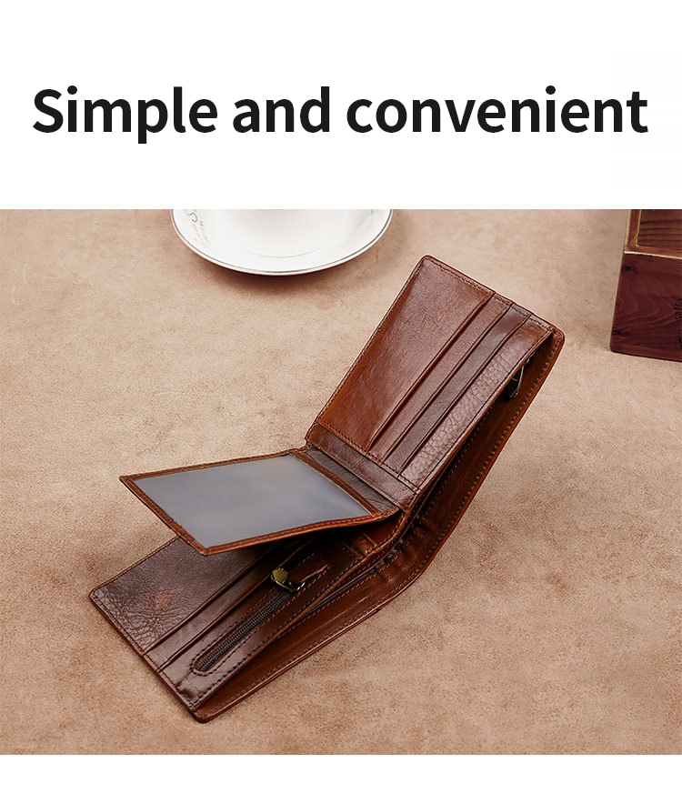Customized Men's Slim Genuine Leather Wallet Rfid Holder Purse with Open Closure Type