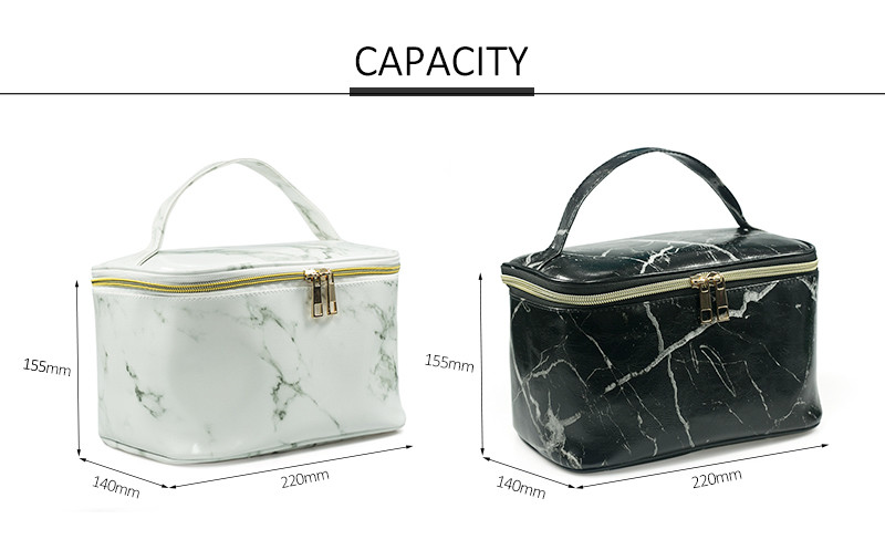 Zipper Closure Ladies Marble PU Leather Makeup Bag Case