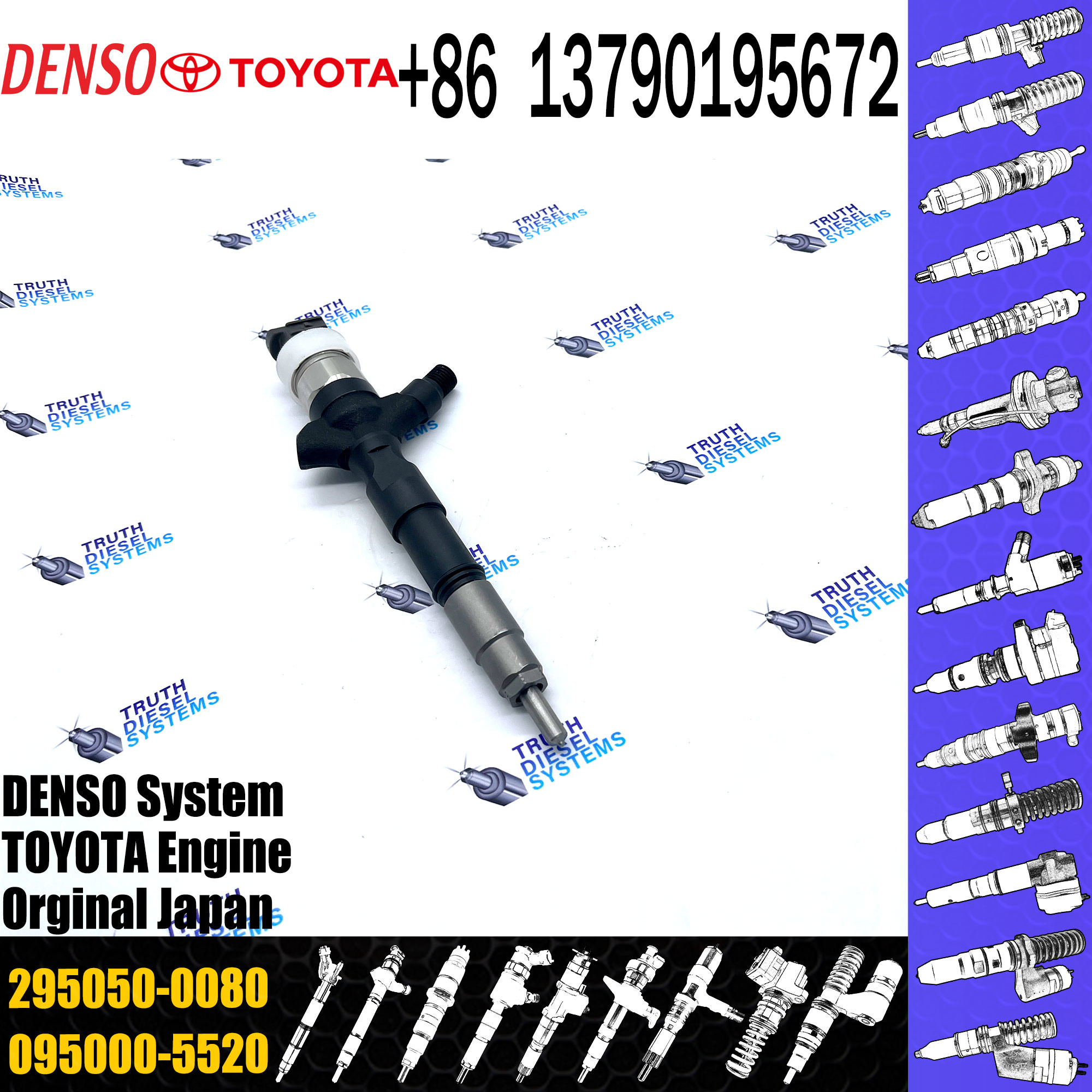 1KD-FTV 295050-0080 Nozzles Common Rail Fuel Injector 295050-0083 295050-0084 295050-0085 295050-0086 for Toyota Dyna 3.