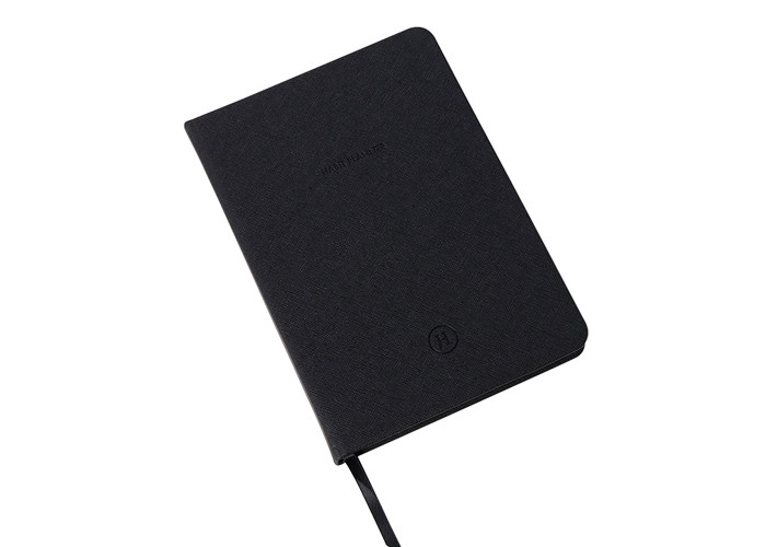 Black Pu Cover Custom Printed Notebooks Diary Journal A5 Size Black Ribbon
