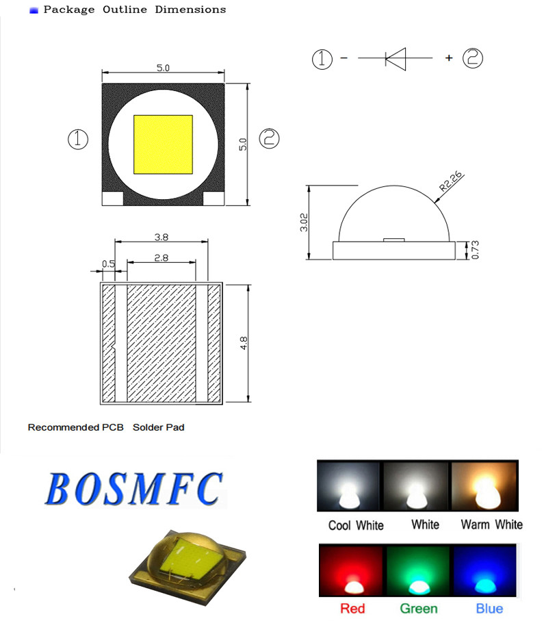 600LM 5050 SMD LED High Power 3W 5W Cool White Color For Spotlight