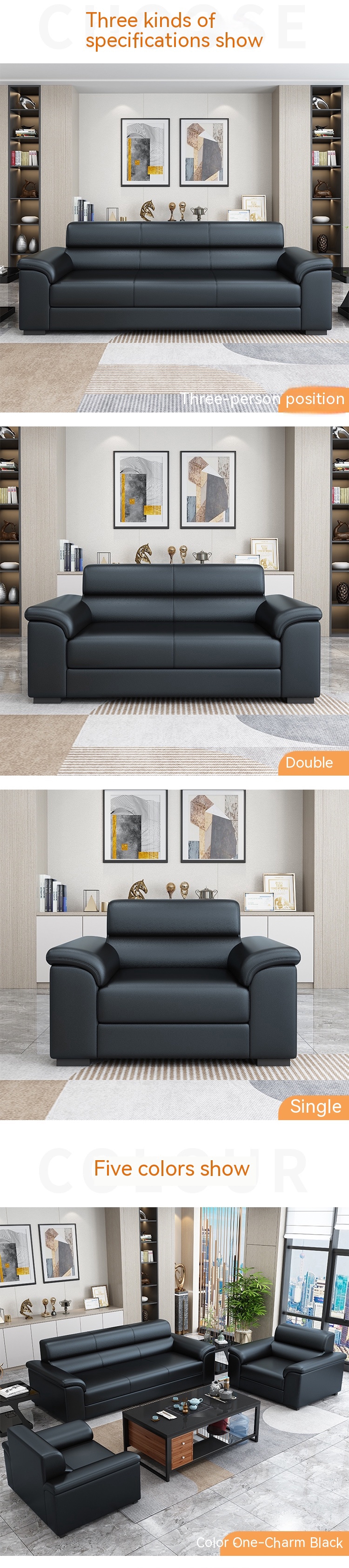 Office Reception Room Furniture Set Chinese Style Sofa and Napa Leather Coffee Table