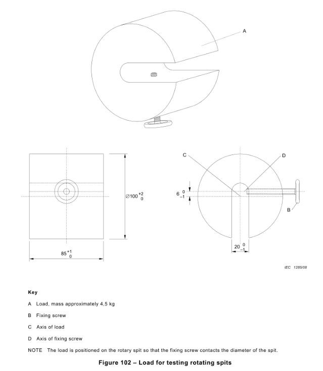 IEC 60335-2 Load Thickness 85+10 Mm Load For Testing Rotating Spits