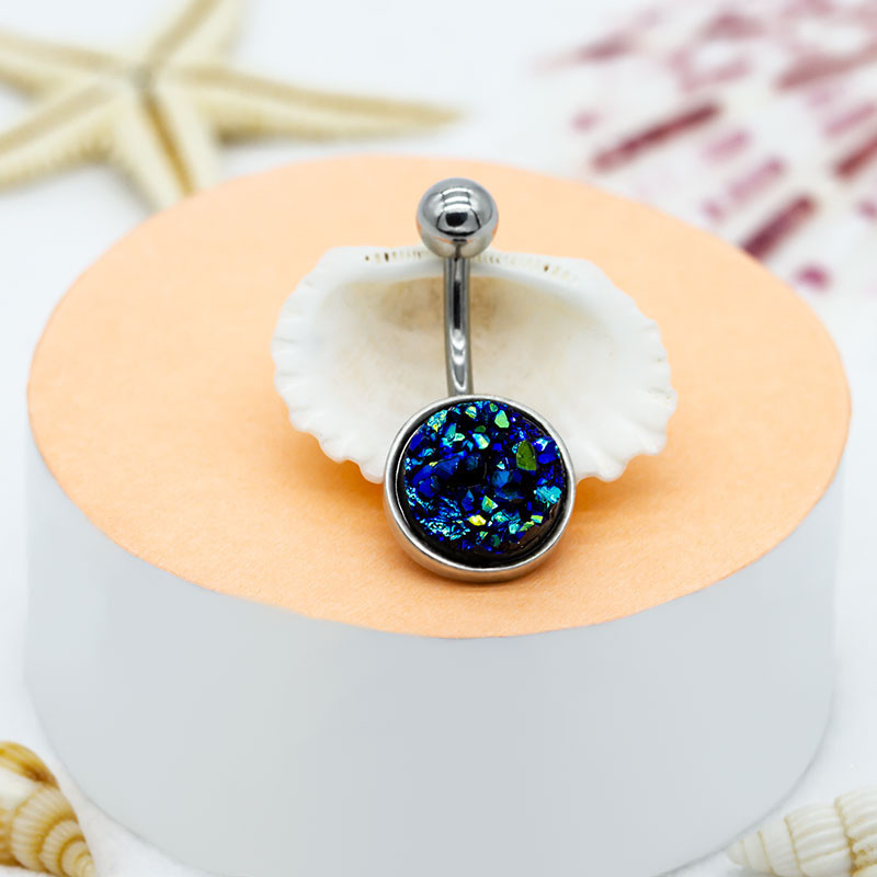 Black Background Rainbow Crystal Belly Bars Round Hoop Belly Button Ring Shiny Small
