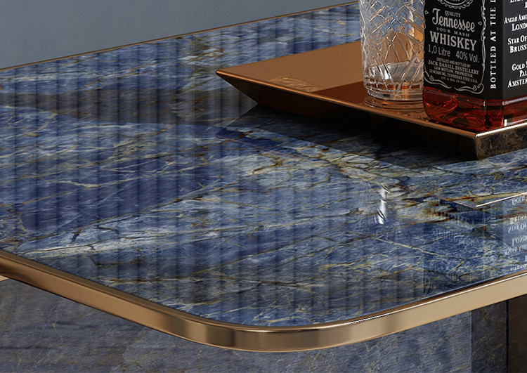 Gold Metal Frame Rock Square Coffee Table 100KGS Rock Top Coffee Table