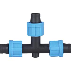 China Tee Drip Tape Fittings Irrigation Pipe Fittings Smooth Internal Surface on sale