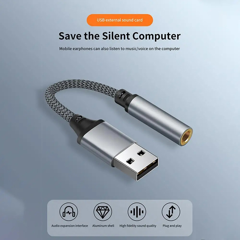 Professional Audio Interface USB Sound Card 2 In 1 USB To 3.5MM Jack Aux Audio Adapter