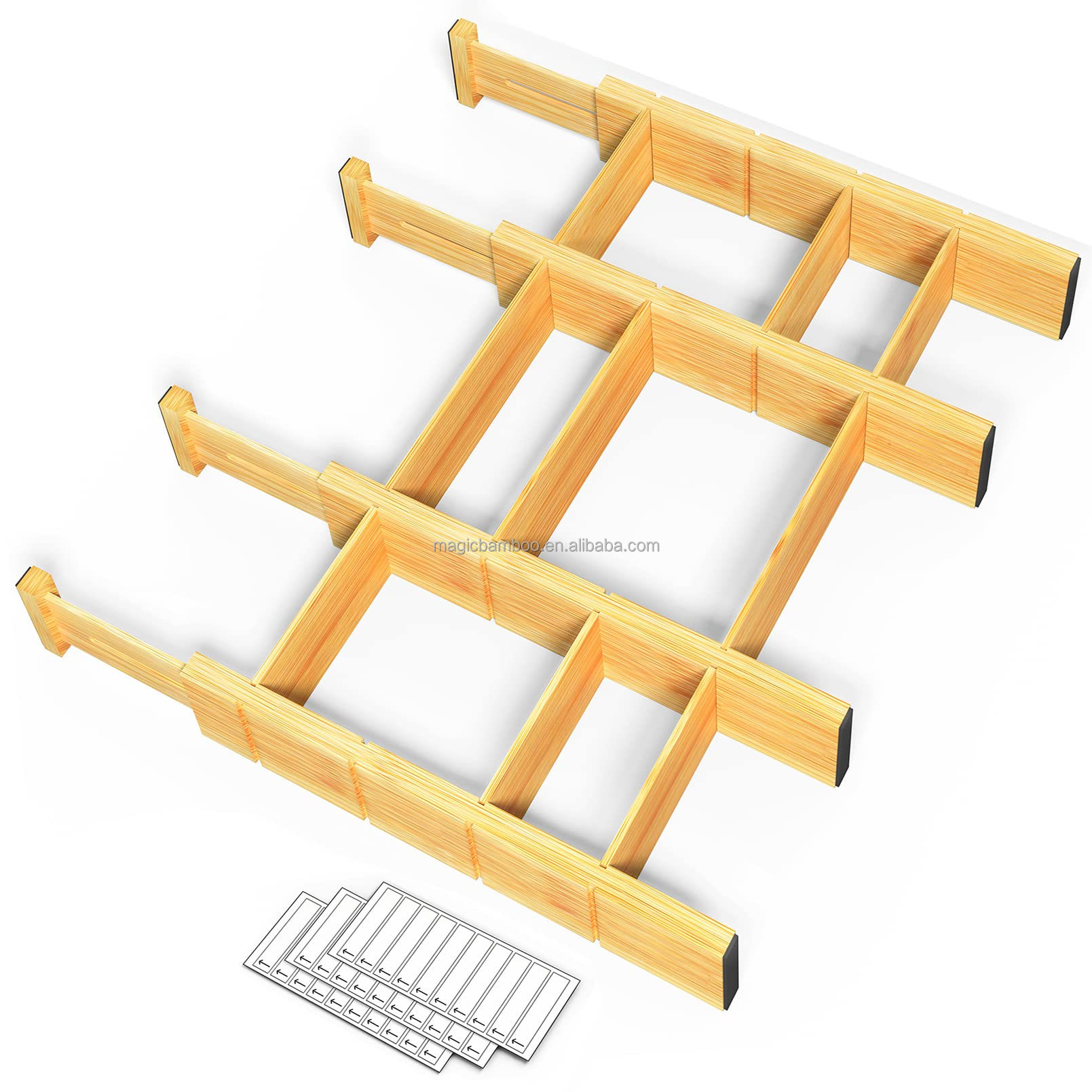 OEM ODM Acceptable Bamboo Adjustable Drawer Dividers With Inserts And Labels
