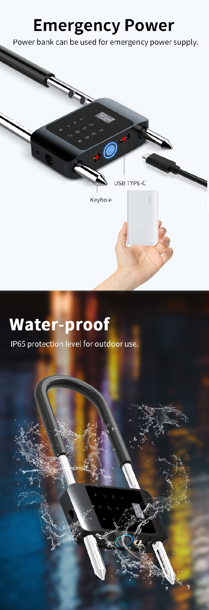 U Bracket Smart Glass Door Lock Electronic Digital Fingerprint Aluminum Materail