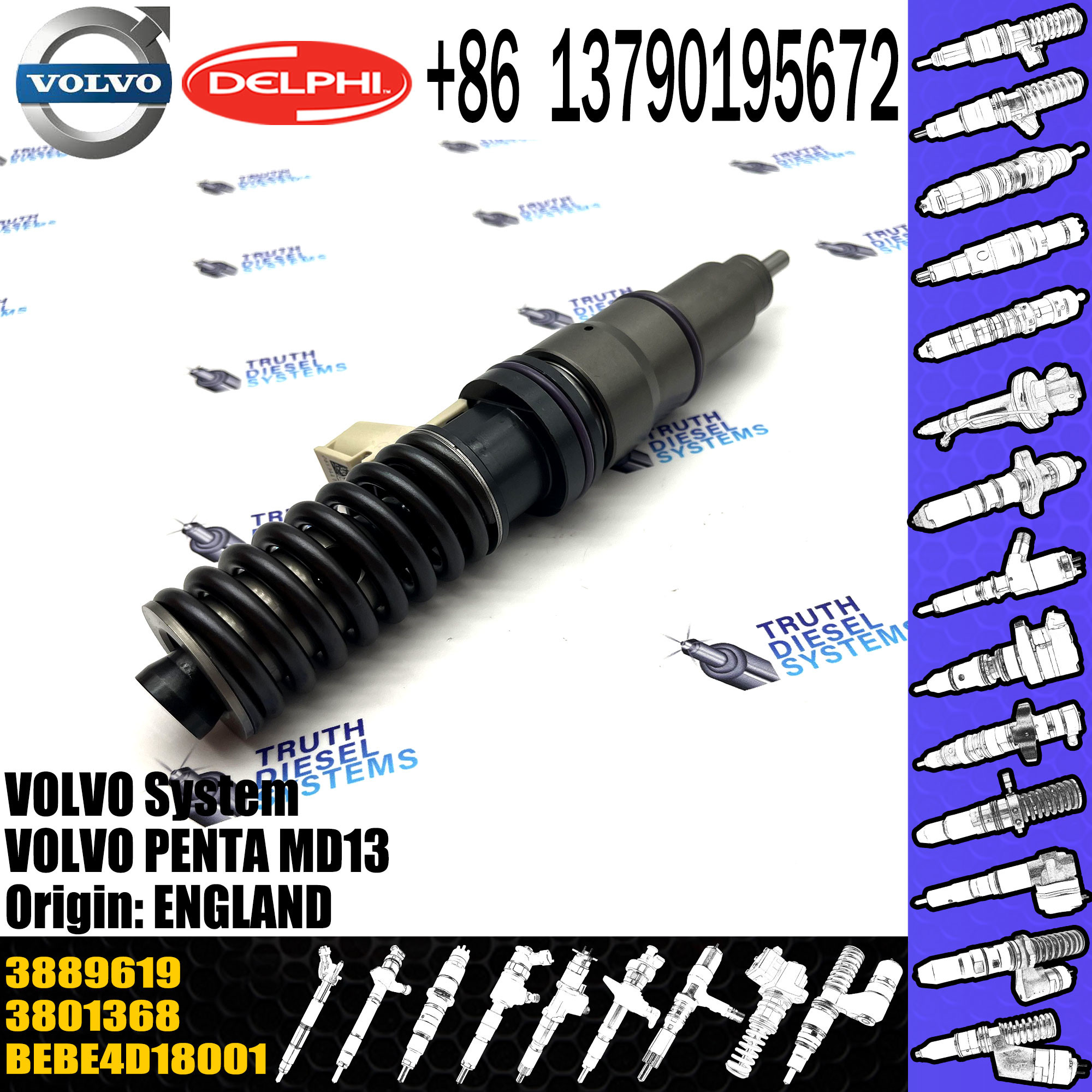 original Diesel Fuel Injector 21379931 BEBE4D27001 BEBE4D18001 3801368 3889619 E3.18 for VOL PENTA MD13