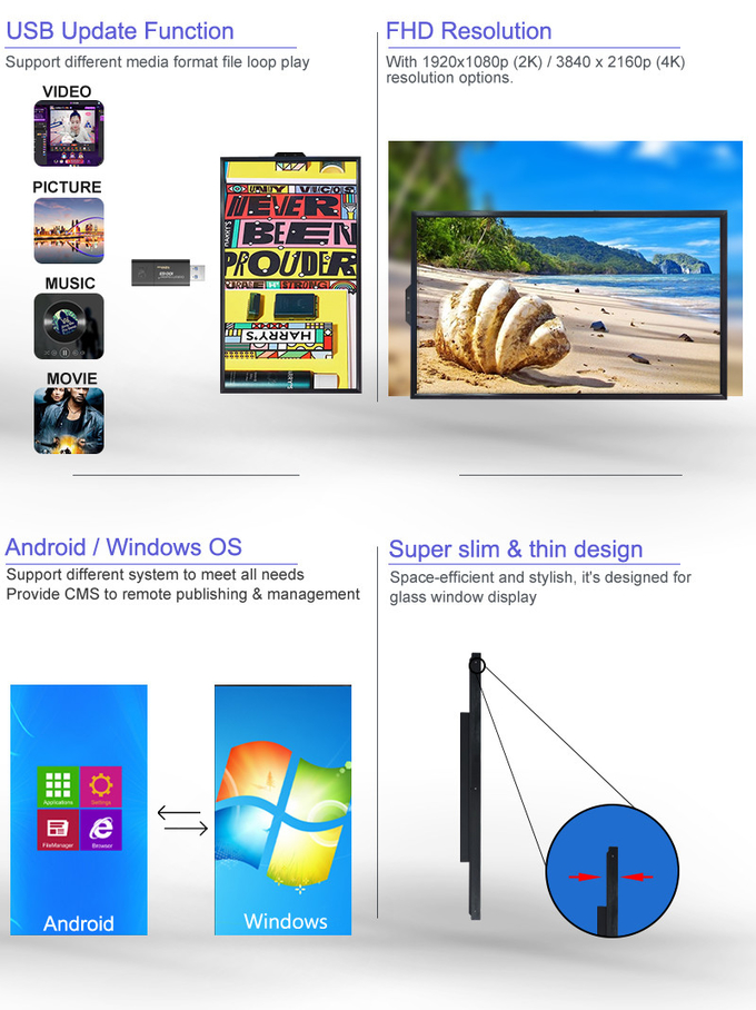 High Brightness Industrial LCD Digital Shop Display 43Inch Shop Window Kiosk For Coffee Shop Displays