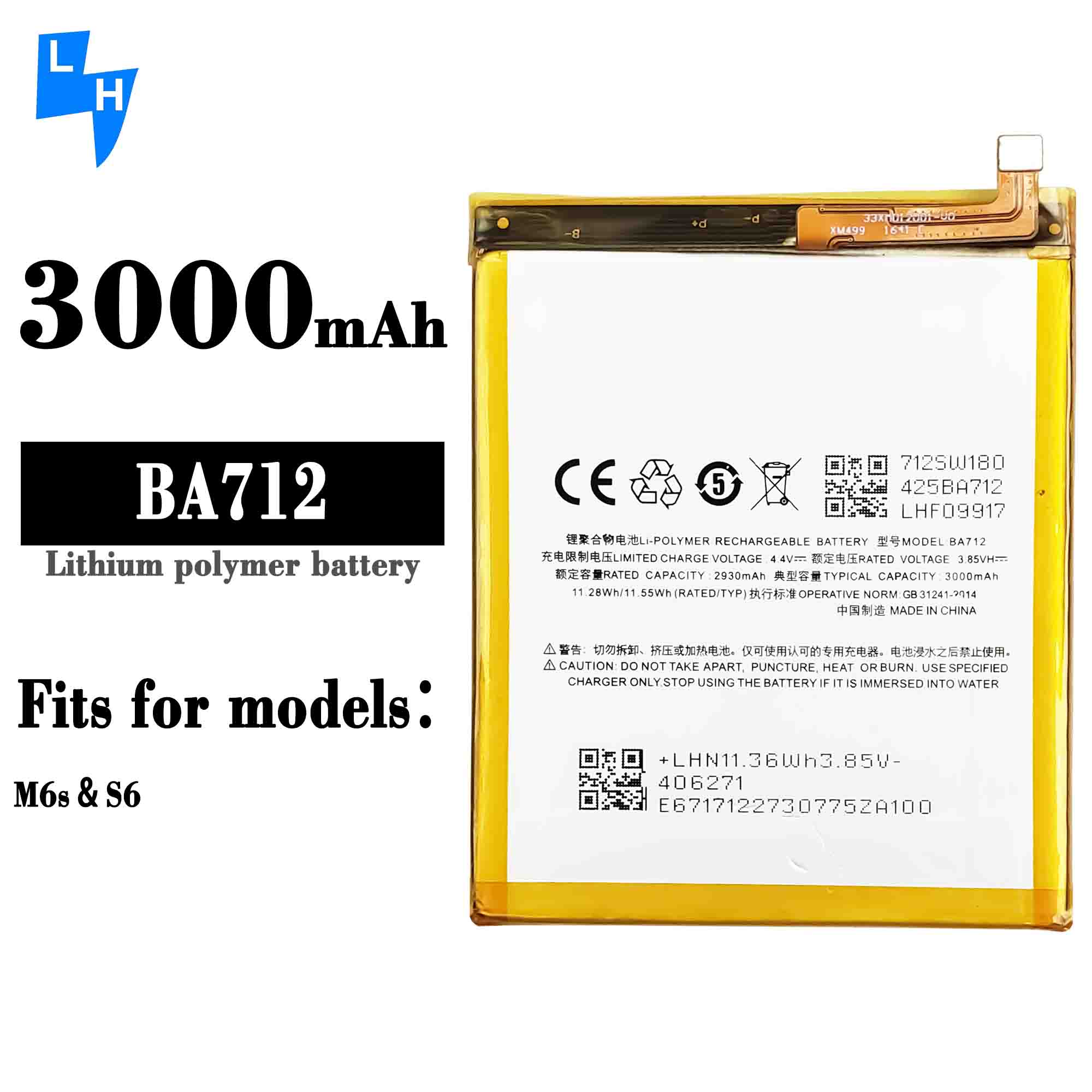 3000mAh BA712 Battery for MeiZu M6s Meilan S6 Mblu S6 M712Q/M/C M712H and Long-Lasting