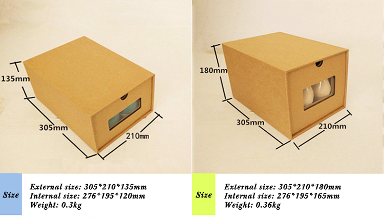 Kraft Drawer Cardboard Clothing Packaging Corrugated Shoe Box With Partial Window