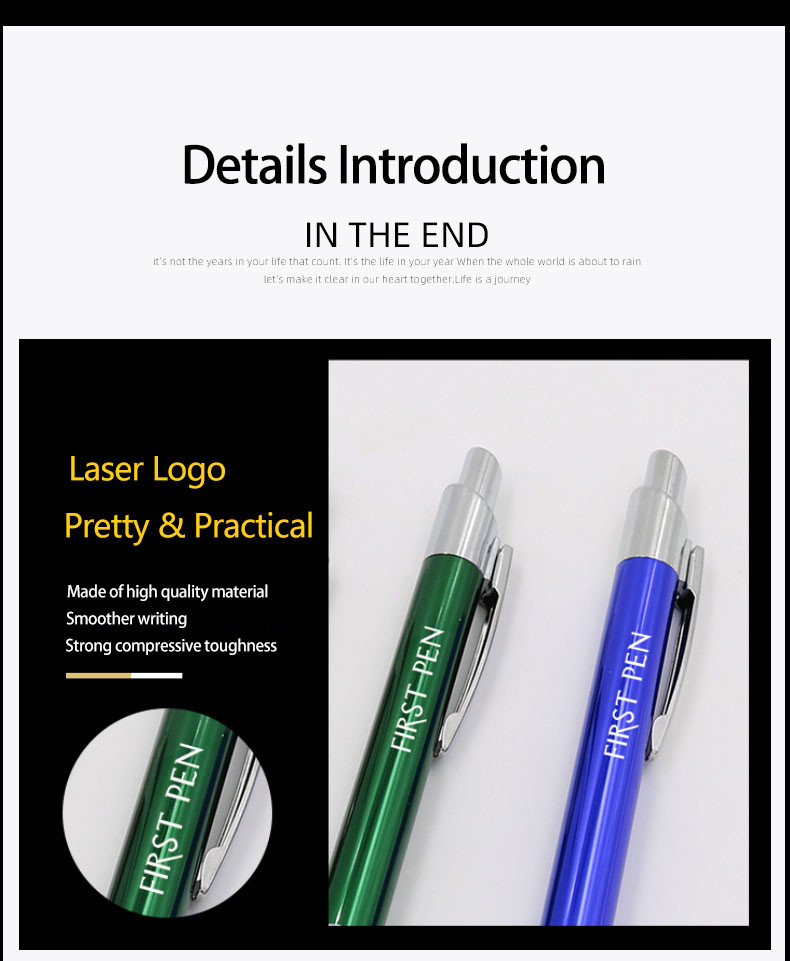 Office School Metal Barrel Ballpoint Pen 1.0mm Classic Aluminum Retractable Ball Pen