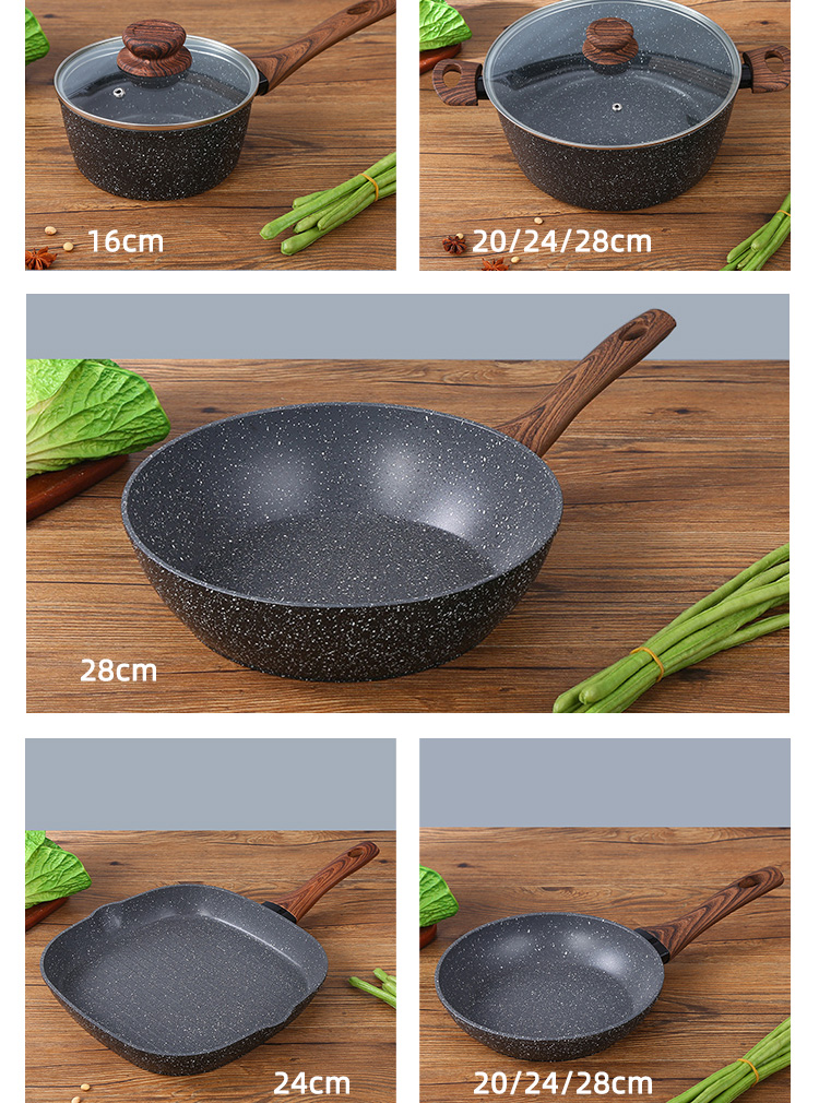 Various Models Kitchen Cookware Maifan Stone Aluminium Ollas Cooking Pot Sets With Thick Wooden Handle